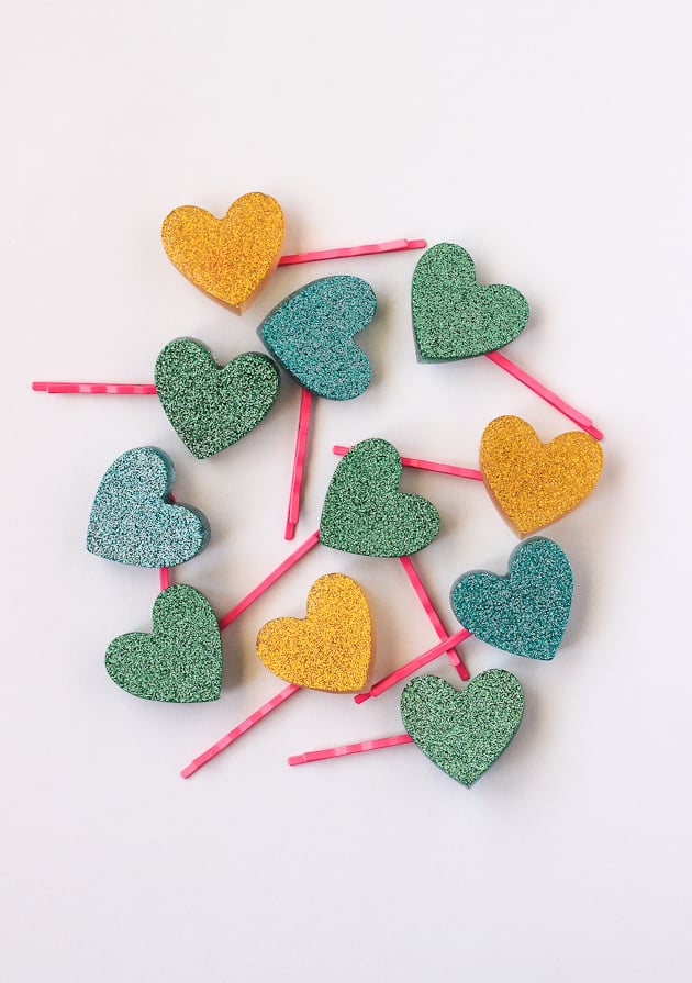 DIY Glitter Heart Hair Pins