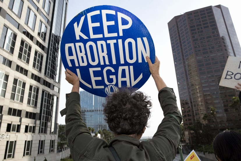 LOS ANGELES, CA, UNITED STATES - 2019/05/21: An activist seen holding a placard that says Keep Abortion Legal during the protest.Women rights activists protested against restrictions on abortions after Alabama passed the most restrictive abortion bans in 