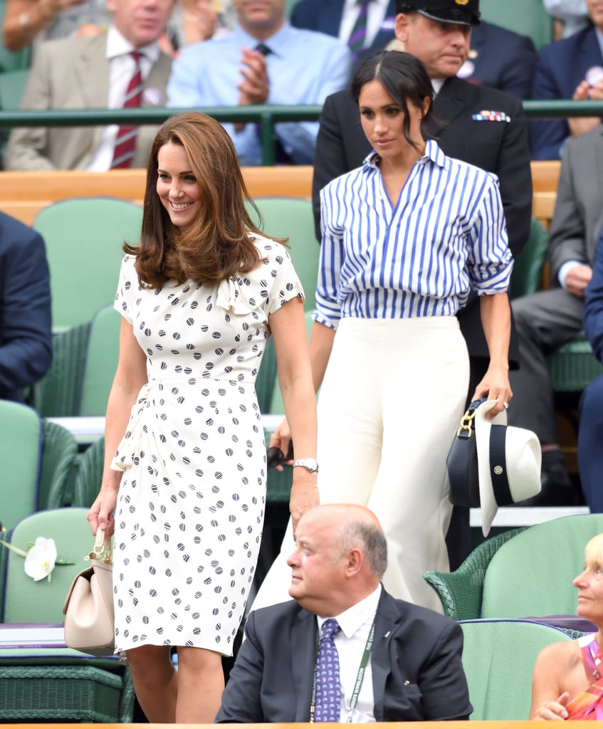 Even in the more casual setting of Wimbledon, Meghan arrived behind Kate.