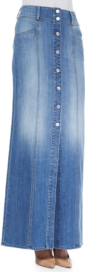 7 For All Mankind Long Button-Front Denim Skirt