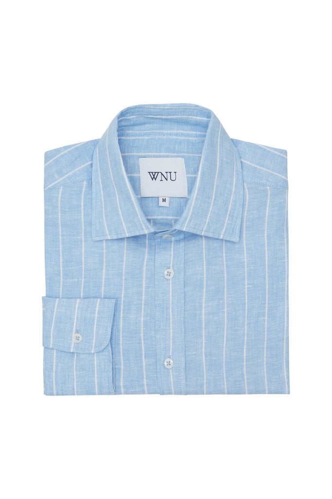 With Nothing Underneath Linen Sky Blue & White Stripe Shirt