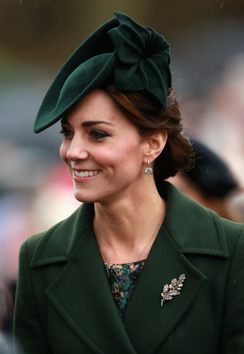 Kate Middleton Wearing a Green Coat and Hat POPSUGAR Fashion