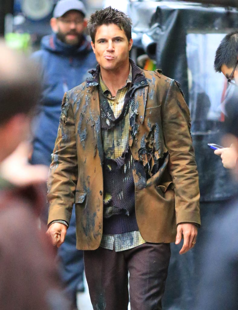 Robbie Amell was in costume on the set of The Flash in Vancouver on Wednesday.