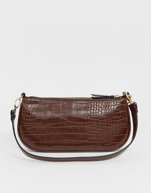 My Accessories London Brown Mock Croc Shoulder Bag