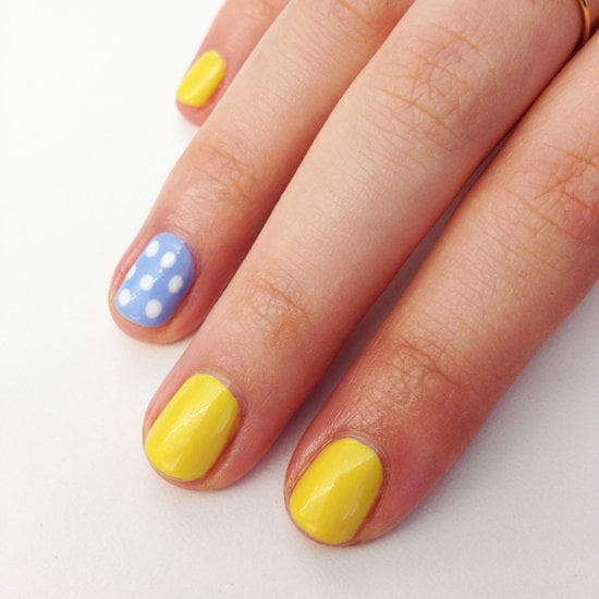 This simple yellow-and-blue nail art has a sunny look thanks to the complementing color combination.