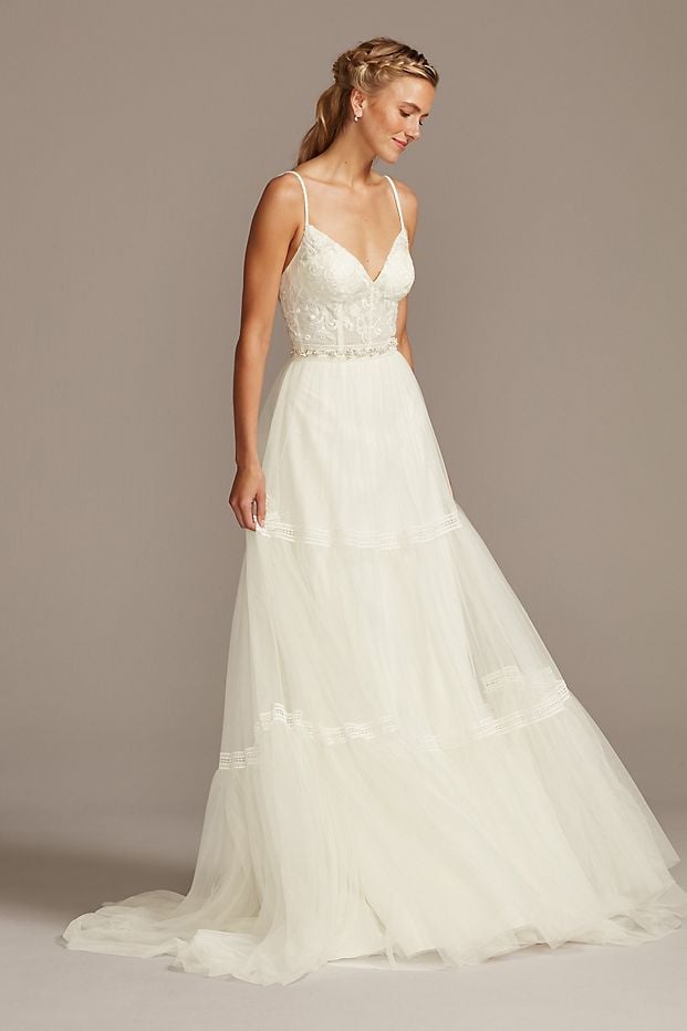 A Boho Wedding Dress: Corset Bodice Tiered Chiffon A-Line Wedding Dress