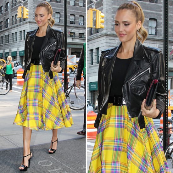 jessica alba wearing yellow plaid skirt