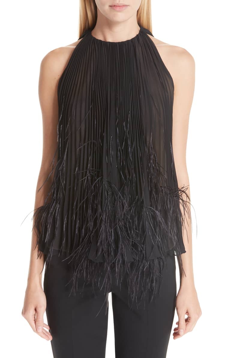 Oscar de la Renta Pleated Feather Detail Blouse