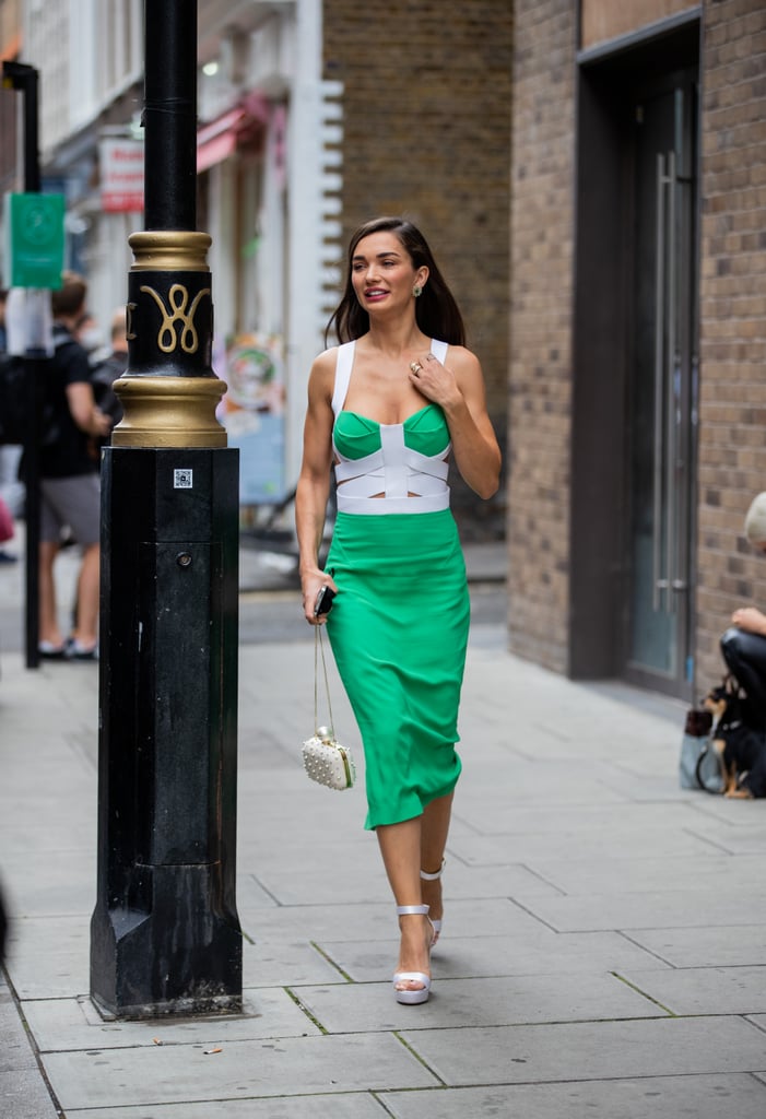 It's the contrast with the white straps and bodice that really sets this green dress apart.