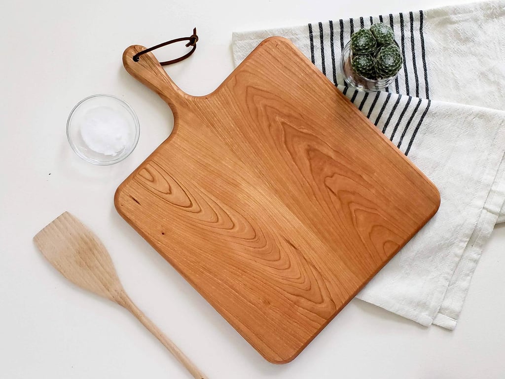 A Farmhouse Style Cheese Board: Small Cherry Wood Square Charcuterie Board with Paddle