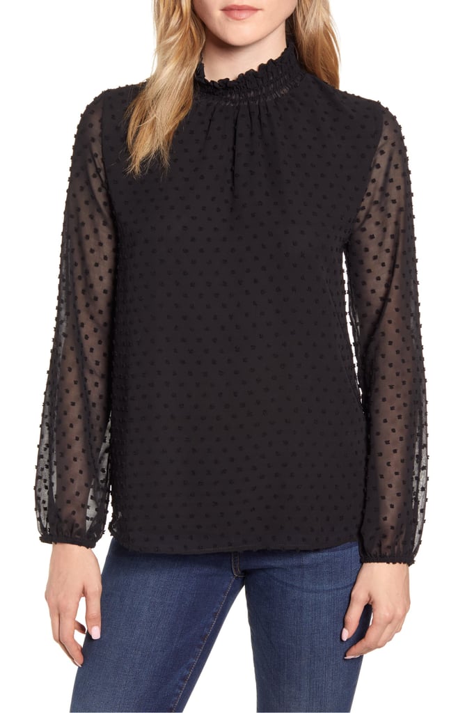 Gibson Victorian Long-Sleeve Swiss Dot Blouse