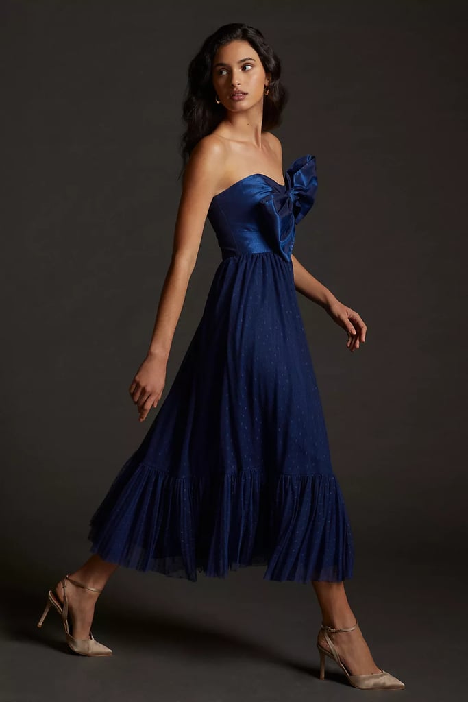 Midnight Blue: Colorblocked Bow-Tie Midi Dress