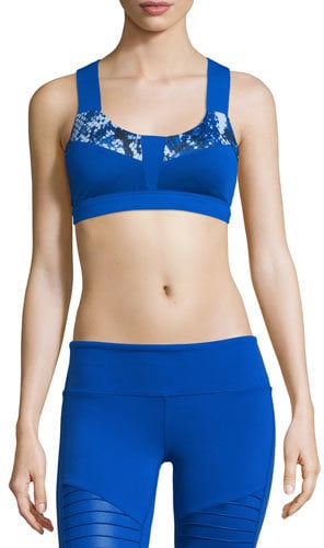 Alo Yoga Paddle Fast Colorblock Printed Sports Bra, Blue