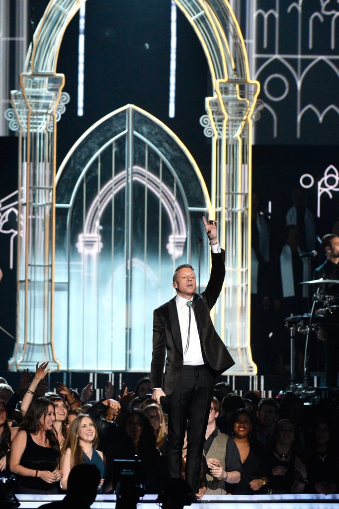 Macklemore hit the stage during the Grammys.