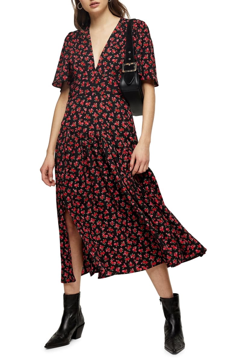 Topshop Floral Print Midi Dress