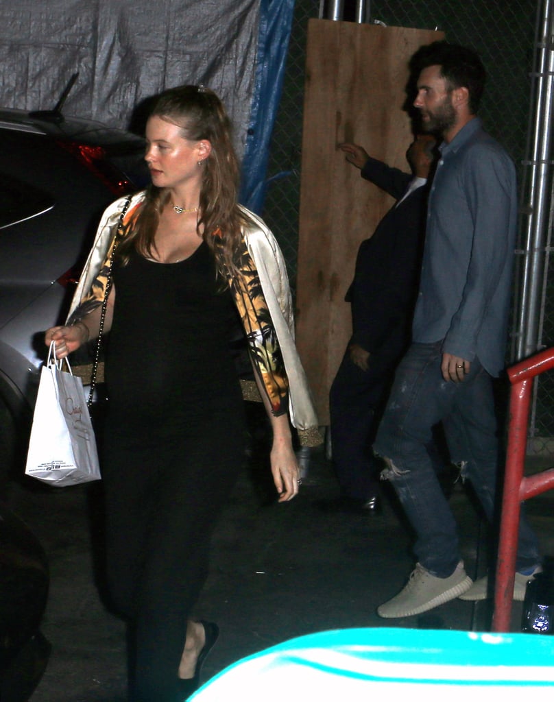 This time, Behati swung a metallic bomber jacket around her shoulders when she stepped out for dinner with Adam Levine.