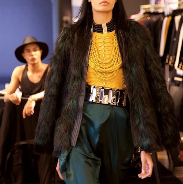 "Which top model do you think will pull off this look tomorrow? The #HMBALMAINATION launch event is coming up!" H&M wrote, leading us to wonder whether Kendall, Gigi, Jourdan, or someone totally unexpected will stroll down the catwalk in this mixed-media ensemble.
