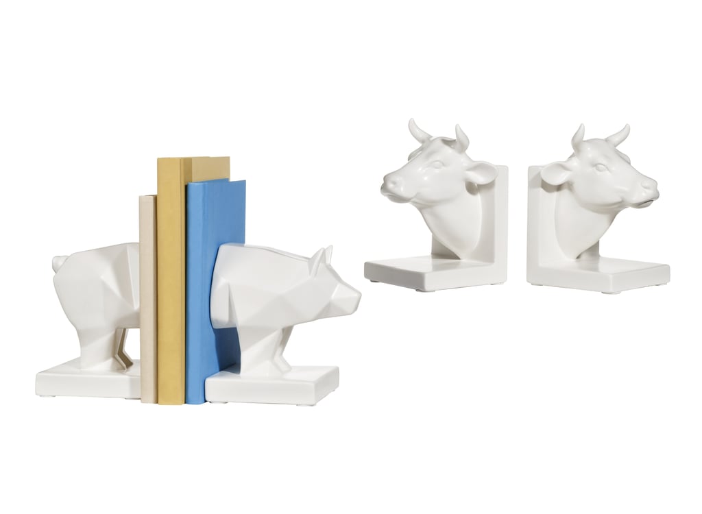 Room Essentials White Faceted Pig Bookends ($17). Room Essentials White Cow Bookends ($17).