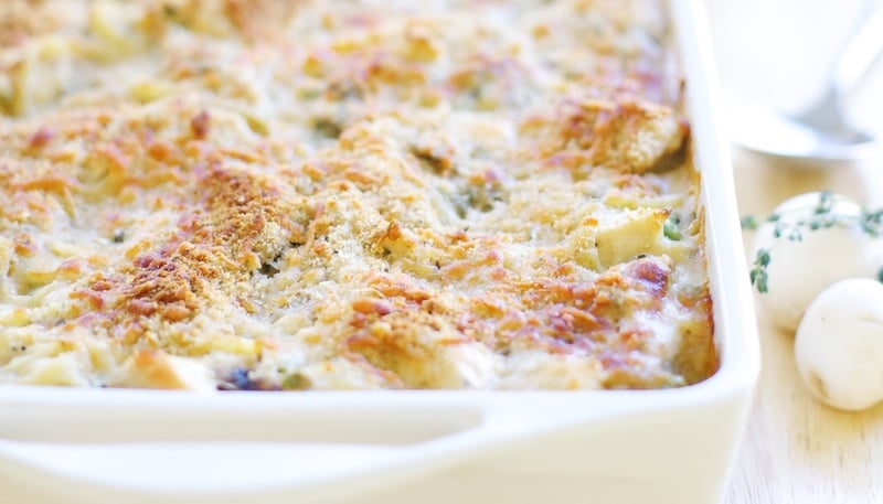 Chicken, linguine, and frozen peas are enrobed in a rich cream sauce, then topped with parmesan and breadcrumbs that become golden brown when baked in the oven.
Get the recipe: chicken tetrazzini