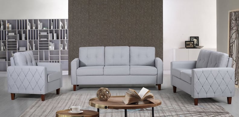 US Pride Furniture Kartier Mid-Century Linen Fabric 3-Piece Living Room Set