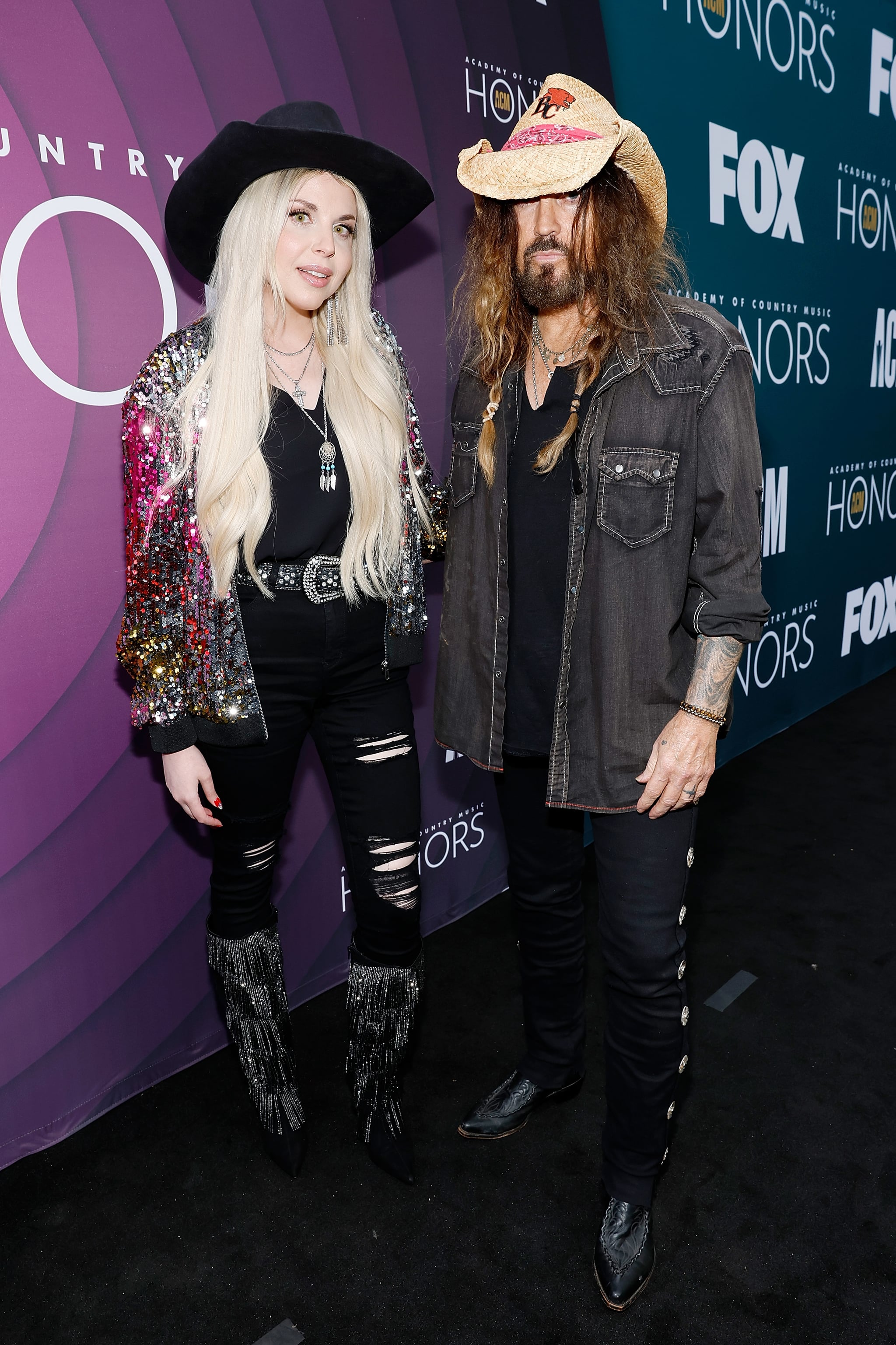 NASHVILLE, TENNESSEE - AUGUST 23: (L-R) FIREROSE and Billy Ray Cyrus attend the 16th Annual Academy of Country Music Honors at Ryman Auditorium on August 23, 2023 in Nashville, Tennessee. (Photo by Jason Kempin/Getty Images for ACM)