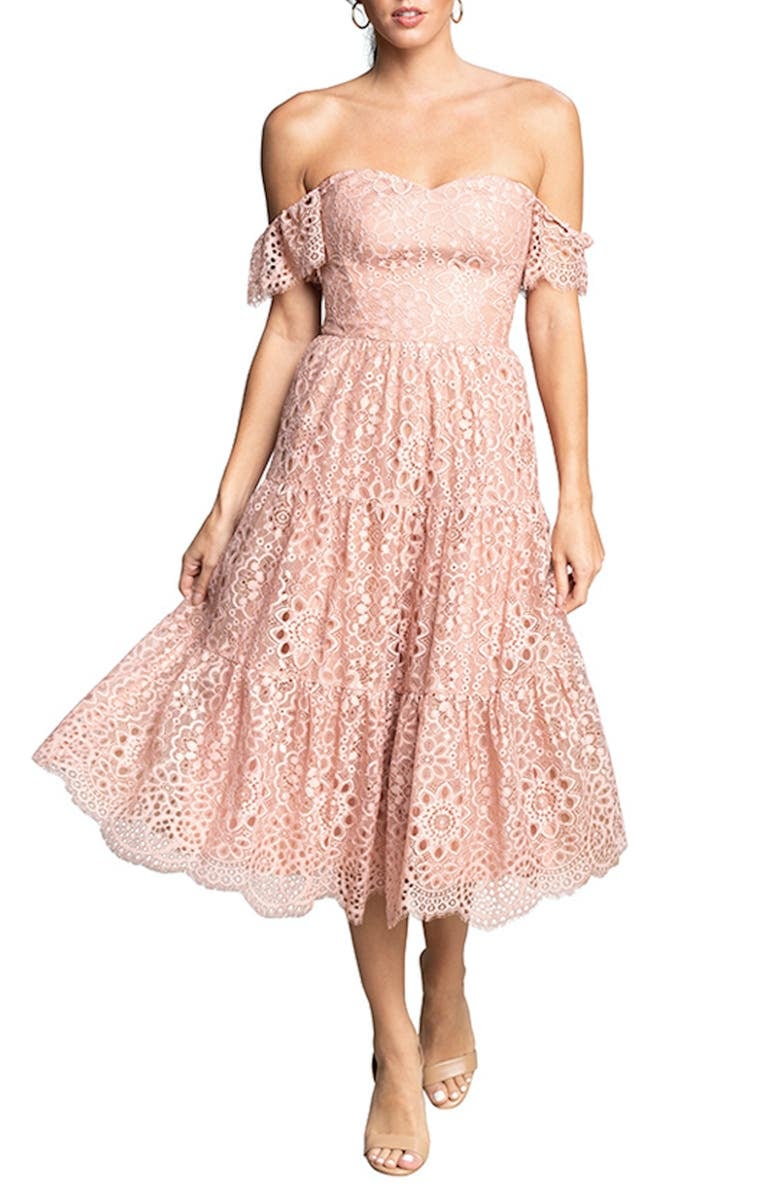 Dress the Population River Lace Off the Shoulder Fit Flare Dress