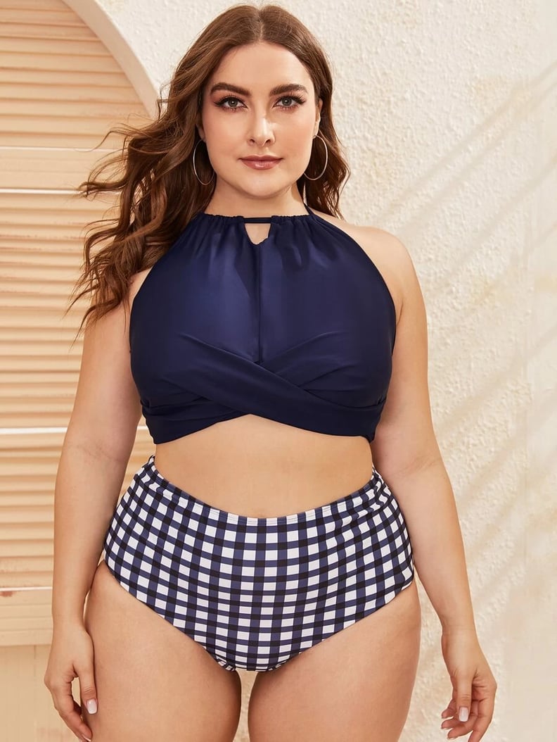 Shein Plus Gingham Halter High Waisted Bikini Swimsuit