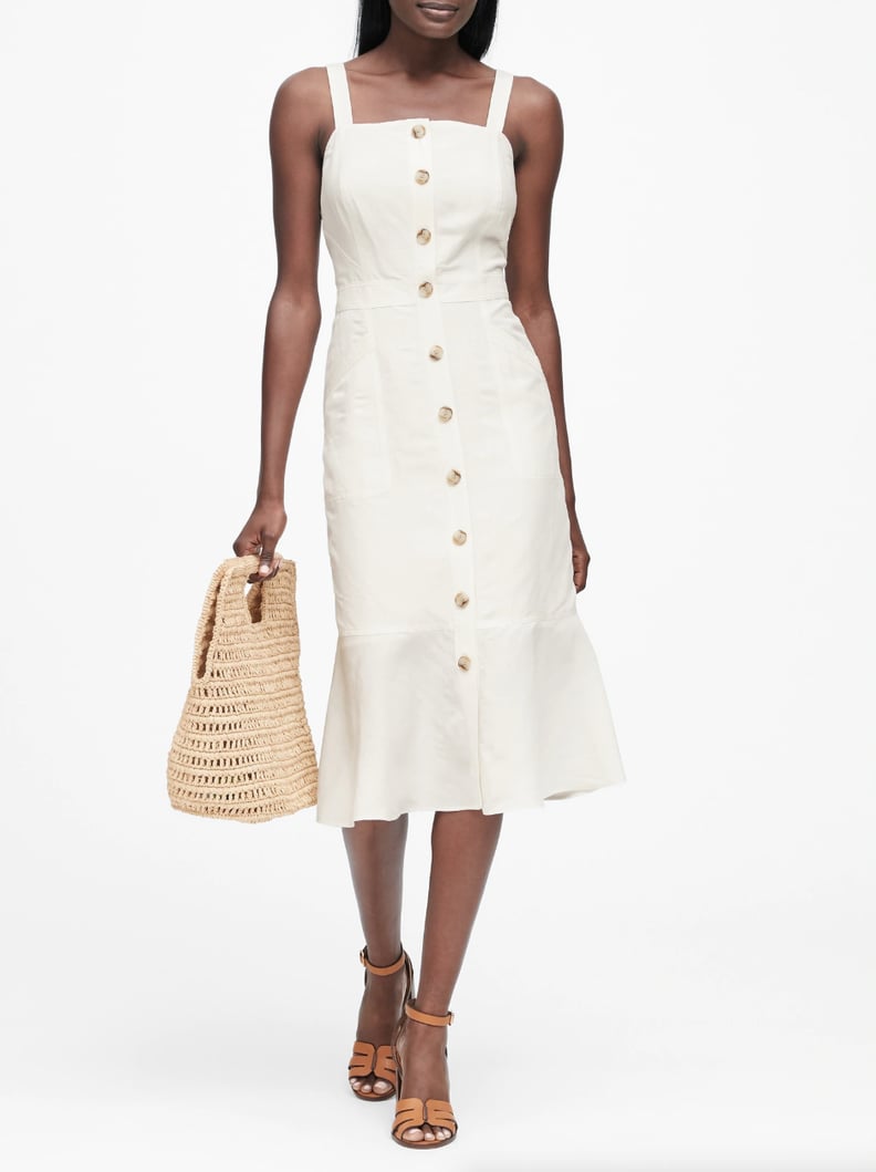 Linen-Blend Button-Front Dress