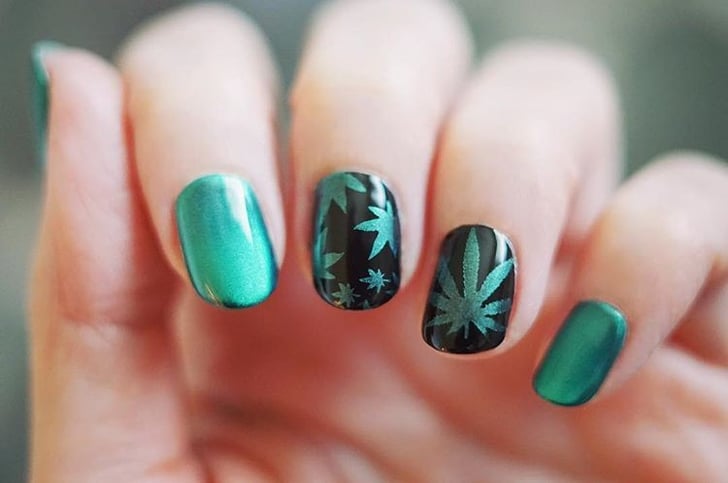 weed leaf stiletto nail art