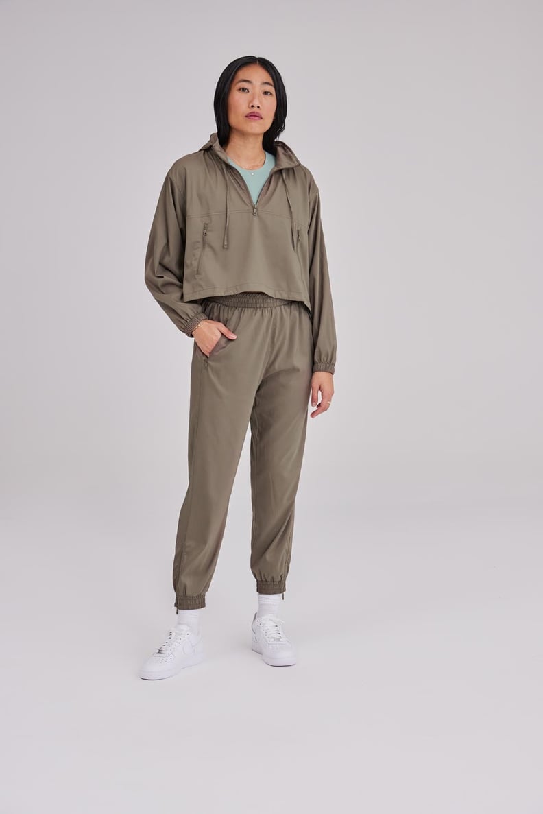 Girlfriend Collective Hummingbird Half Zip Windbreaker and Summit Track Pant