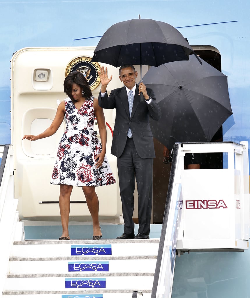 The FLOTUS and her husband looked stylish and sophisticated as they disembarked Air Force One.