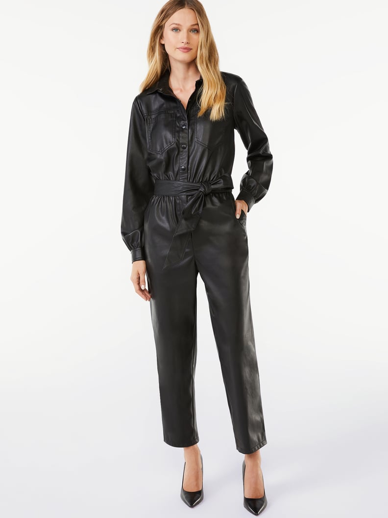 Scoop Women’s Faux Leather Jumpsuit