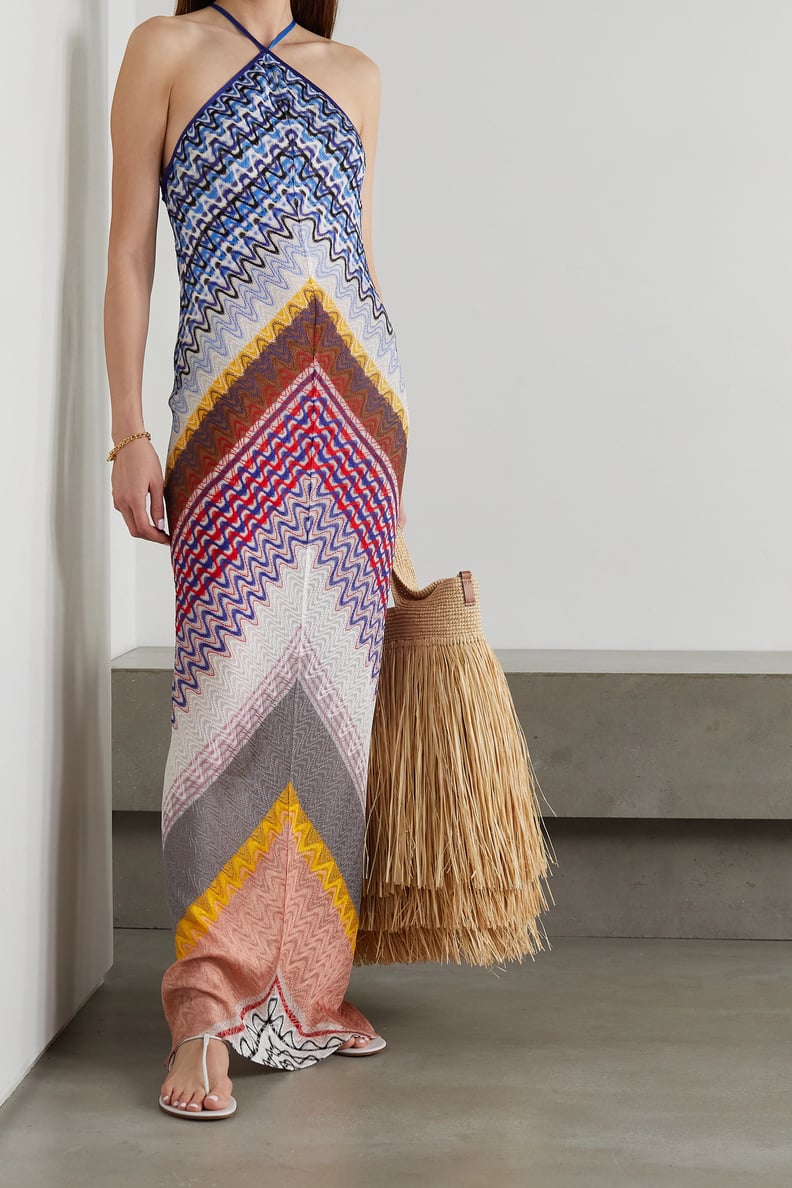 Missoni Lilac Open-Back Crochet-Knit Silk-Blend Halterneck Maxi Dress