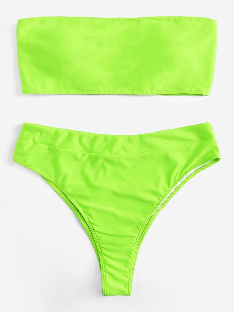 Shein Plus Neon Lime Bandeau With High Leg Bikini