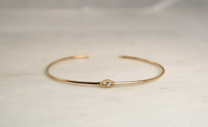 Etsy Solid Gold Evil Eye Diamond Bangle Bracelet in 14K