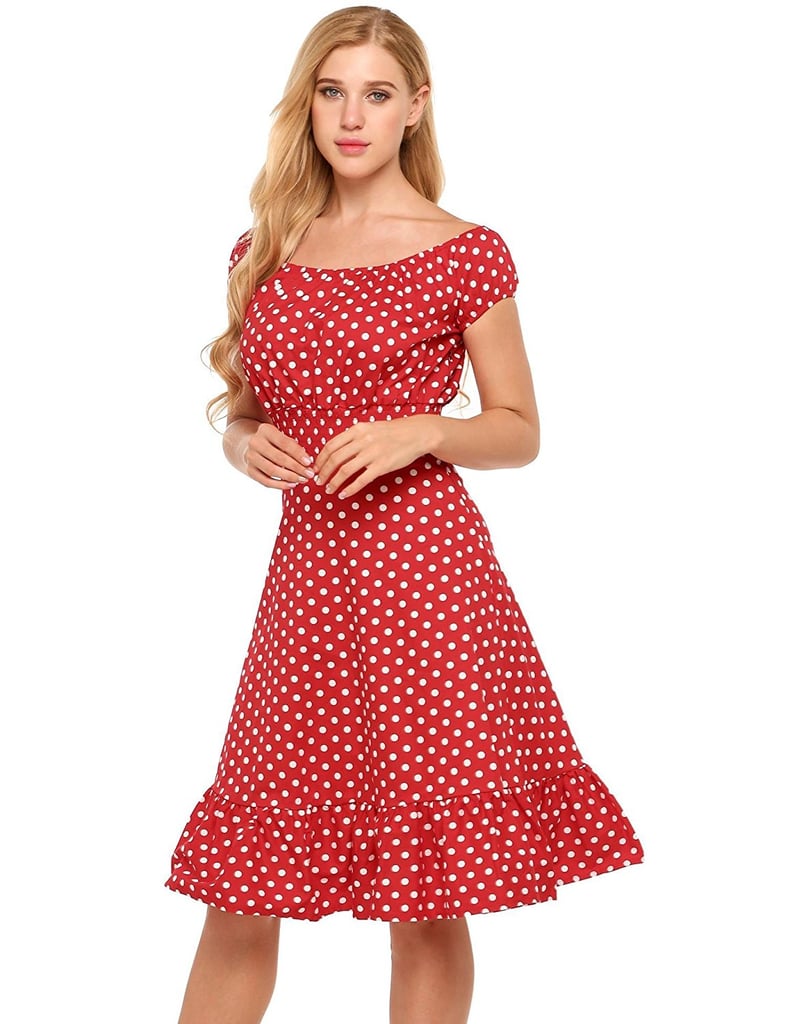 Geesenss Polka-Dot Ruffle Midi Dress | Polka-Dot Dresses on Amazon ...