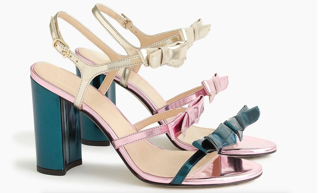 J.Crew Stella Bow Heels in Metallic Emerald