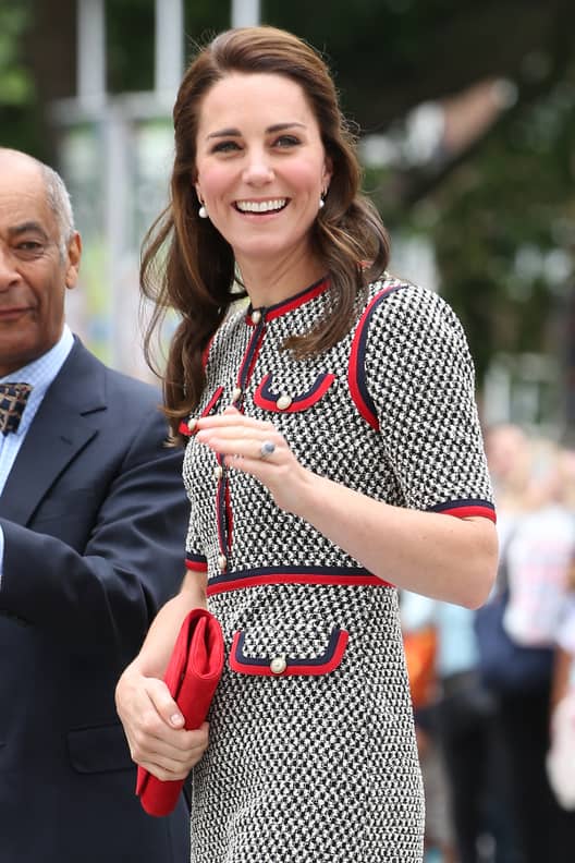 Kate Middleton's Gucci Tweed Mini Dress in Monochrome with Red Trim