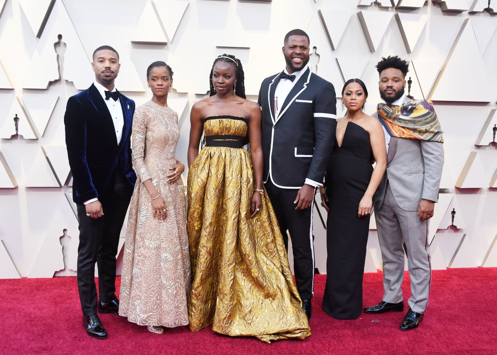 Pictured:  Michael B. Jordan, Letitia Wright, Danai Gurira, Winston Duke, Zinzi Evans, and Ryan Coogler.