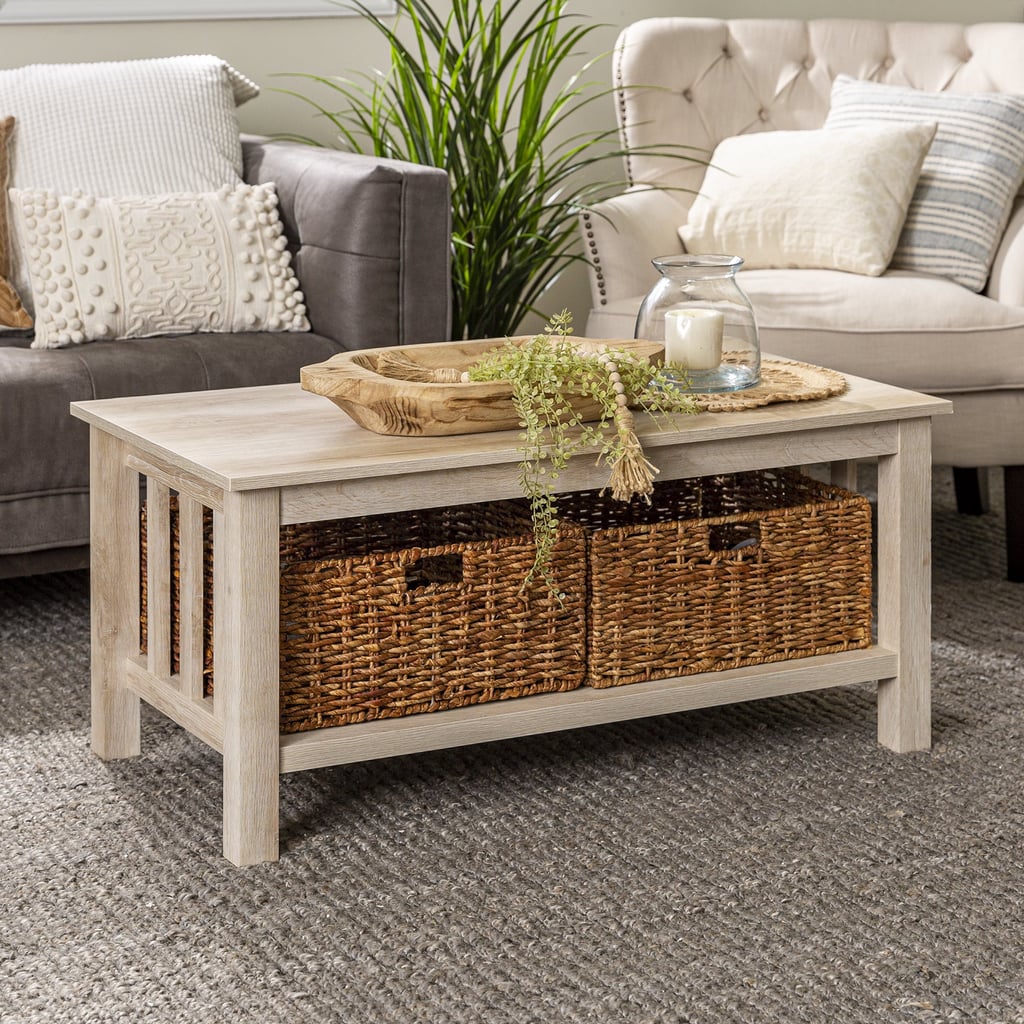 Woven Paths Traditional Storage Coffee Table With Bins