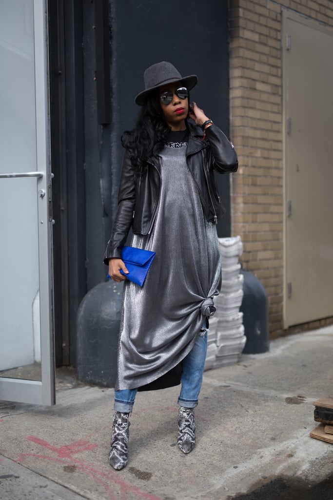 Wear a Silver Dress Over a Pair of Jeans