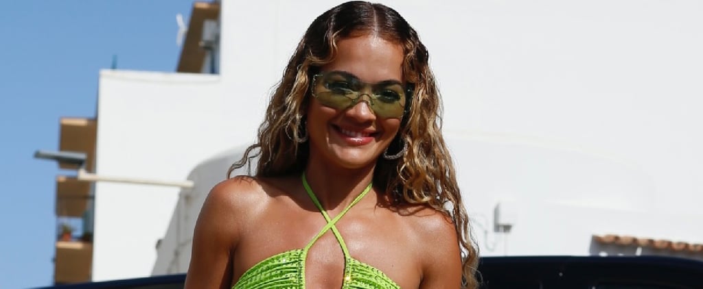 Rita Ora's Self Portrait Rhinestone Swimsuit in Ibiza