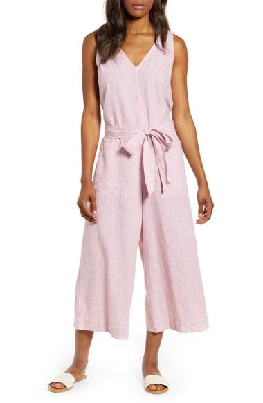 beachlunchlounge Lennon Tie Waist Linen Cotton Jumpsuit You