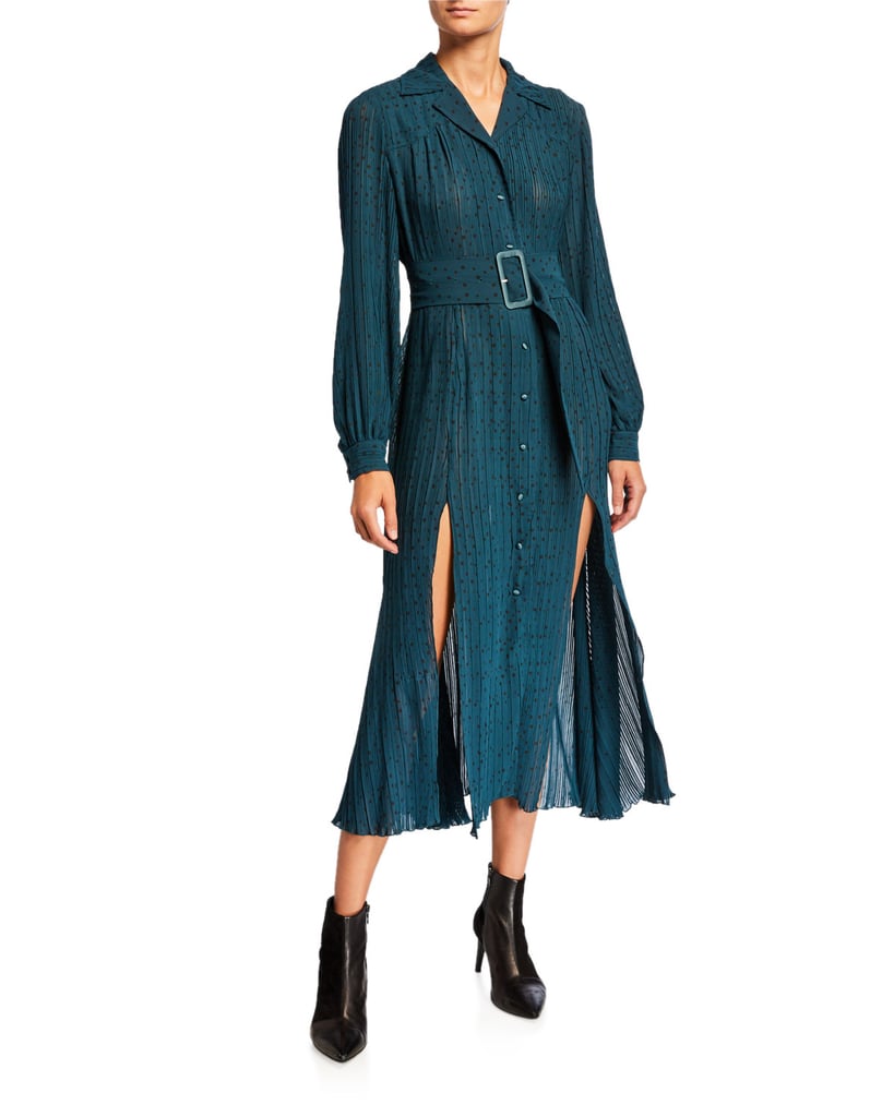 Rotate Birger Christensen Number 10 Belted Dot-Print Long-Sleeve Dress