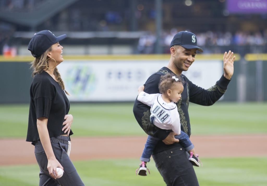 Chrissy Teigen and John Legend With Luna at Mariners Game