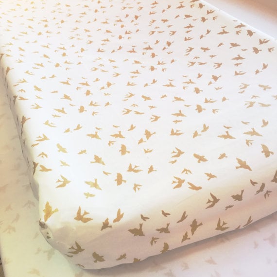 Gold Birds Changing Pad Cover
