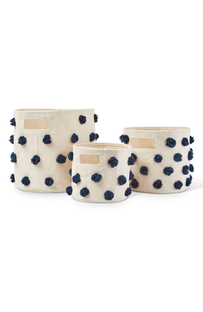 Pom Set of 3 Canvas Bins