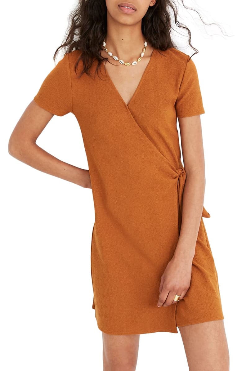 Madewell Texture & Thread Short Sleeve Side Tie Wrap Dress