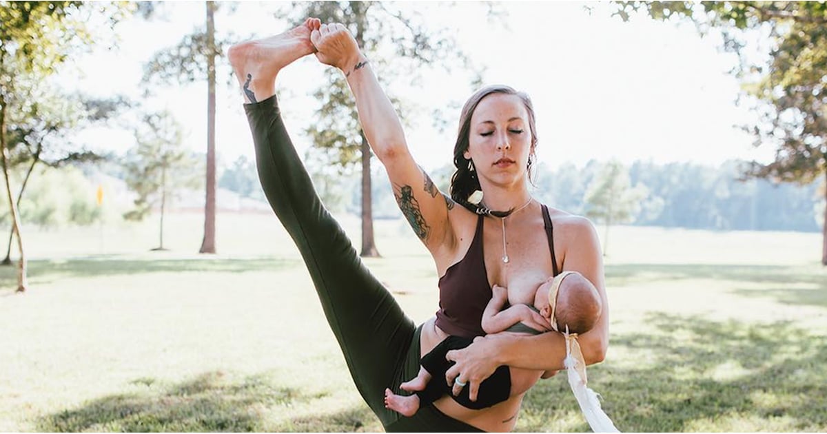 Mom Breastfeeding While Doing Yoga