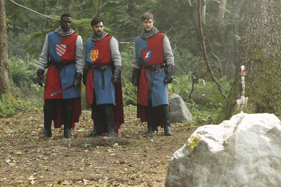 Sinqua Walls as Lancelot, Liam Garrigan as King Arthur, and Andrew Jenkins as Percival.